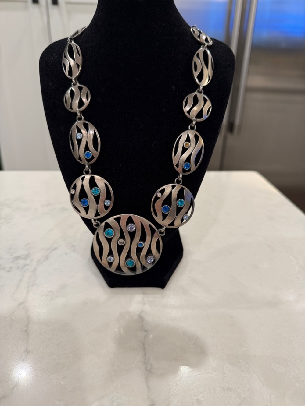 Chico's Silver-Tone Necklace with Blue and Aqua Stones